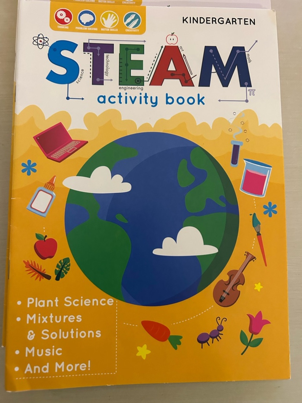 Kindergarten STEAM Activity Book - Yellow Cover with Blue & Green Earth